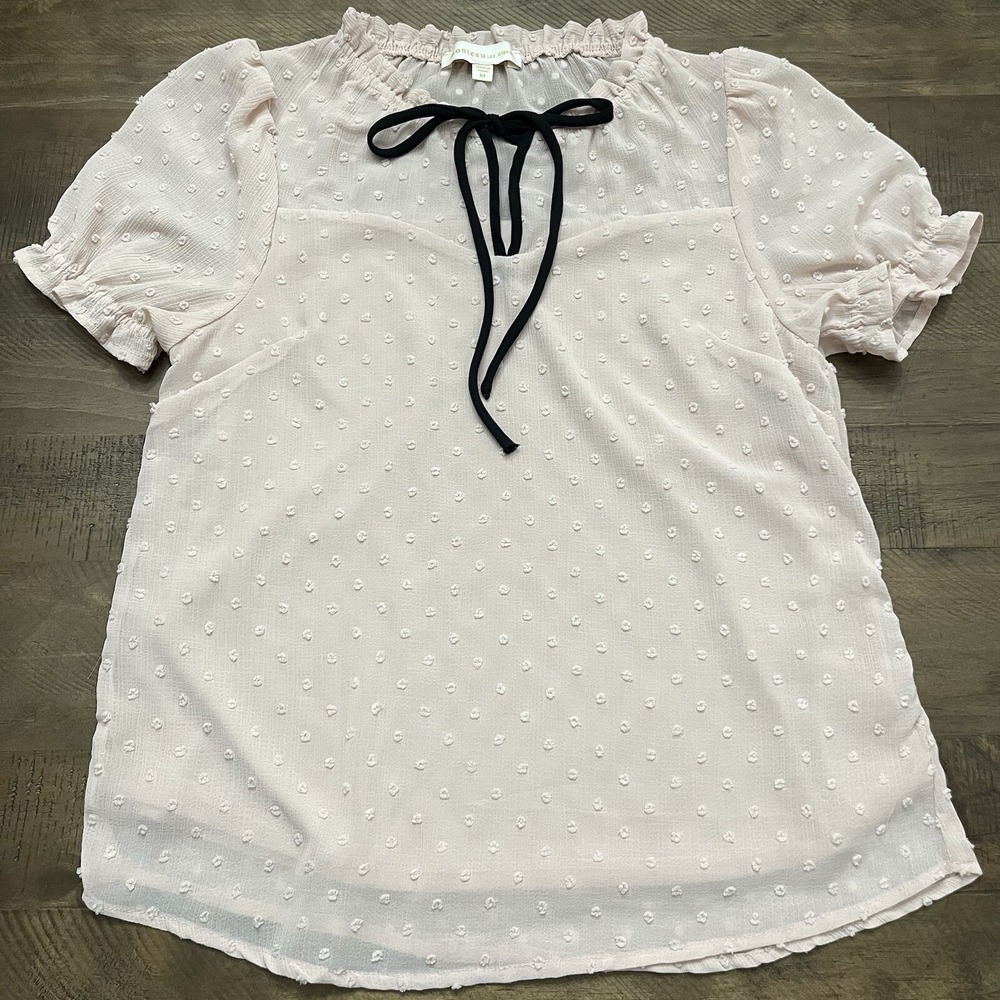 Fairycore Pink Swiss Dot Top Built In Cami‎ Bow Medium Coquette Babydoll